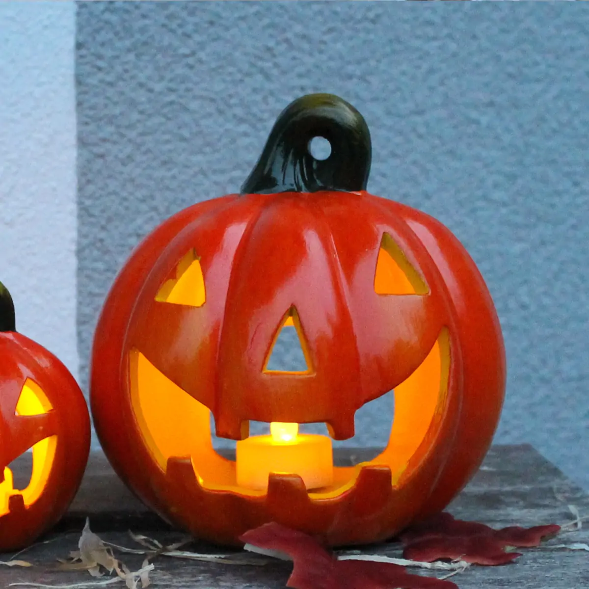 Halloween Kürbis aus Ton mit lächelndem Gesicht 14×17 cm – Bild 4
