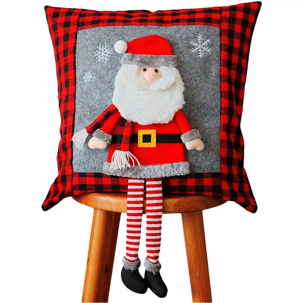 Kissenbezug Weihnachtsmann angenäht Kissenhülle grau bunt Polyester 40×40 cm