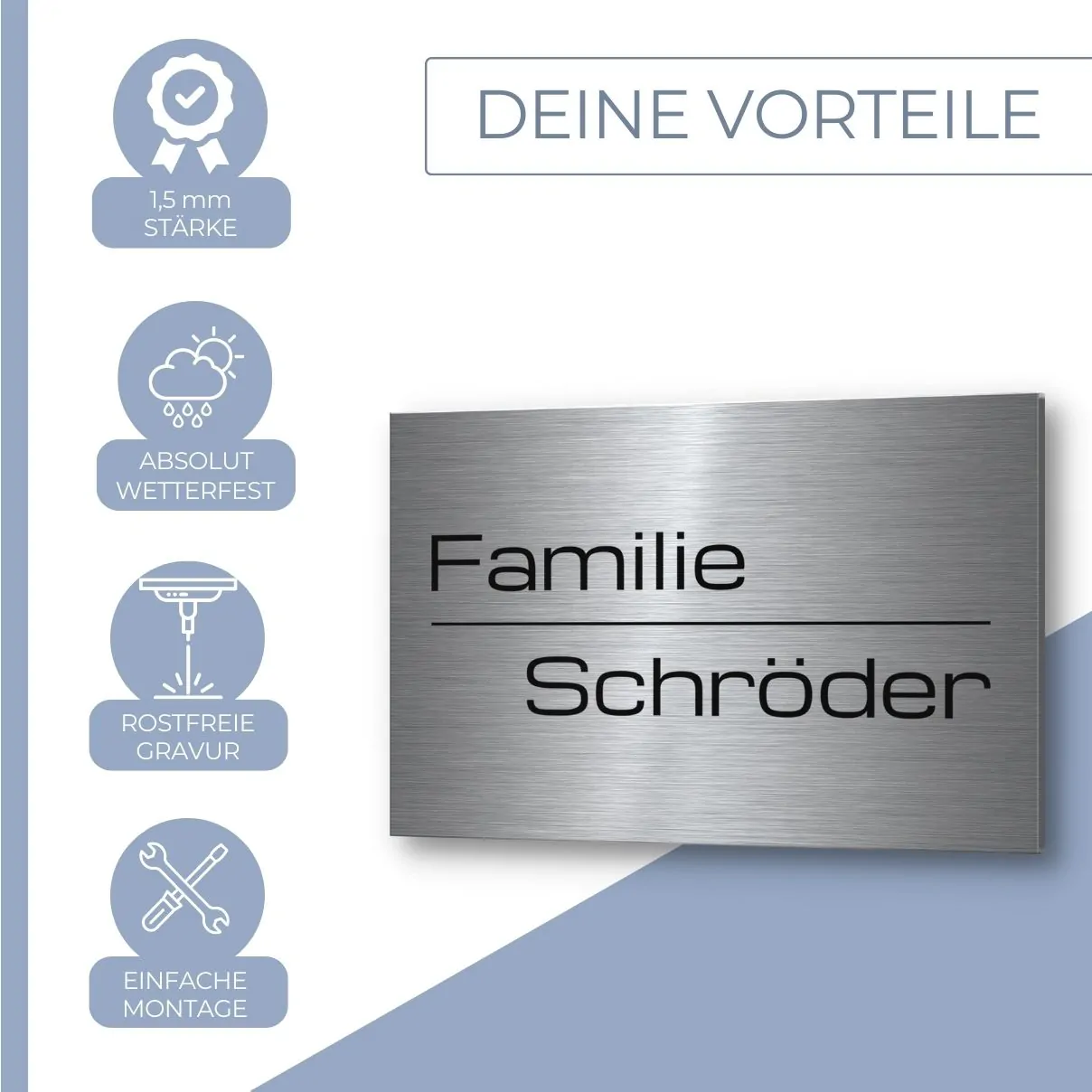 Wetterfestes Namensschild aus Edelstahl mit Gravur 23×12 cm – Bild 2