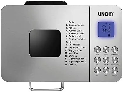 UNOLD Brotbackautomat Backmeister Edel, 550 W, 750-1000 g Brotgewicht, Keramik-Beschichtung, 68456, Silber, L 26,7 cm X B 36,9 cm X H 30,6 cm – Bild 4