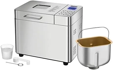 UNOLD Brotbackautomat Backmeister Edel, 550 W, 750-1000 g Brotgewicht, Keramik-Beschichtung, 68456, Silber, L 26,7 cm X B 36,9 cm X H 30,6 cm – Bild 3