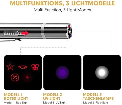 Toozey LED Pointer Katzen Hund Spielzeug Haustier LED Light Licht Pointer mit USB Wiederaufladbar, Bonus Zwei kleine Mäuse Spielzeug – Bild 2