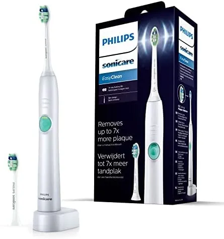 Philips Sonicare EasyClean Zahnbürste HX6512/45 – elektrische Schallzahnbürste mit Clean-Putzprogramm, Timer, Ladegerät zwei Aufsteckbürsten – Weiss