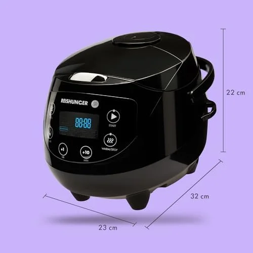 REISHUNGER Digitaler Mini-Reiskocher, 0,6L – Warmhaltefunktion & Timer – 8 Programme – Premium Topf & Dampfgarer – Bild 7