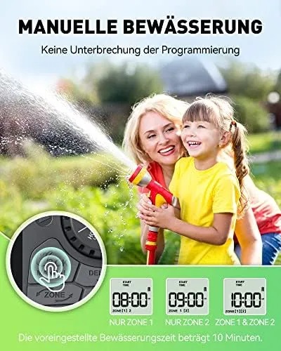 RAINPOINT Bewässerungscomputer mit 2 gesteuerten Ausgängen, Automatisch/Manuell, LCD-Display – Bild 5