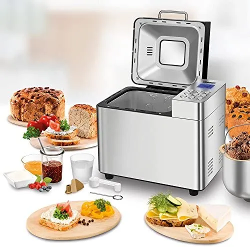 UNOLD Brotbackautomat Backmeister Edel, 550 W, 750-1000 g Brotgewicht, Keramik-Beschichtung, 68456, Silber, L 26,7 cm X B 36,9 cm X H 30,6 cm – Bild 5