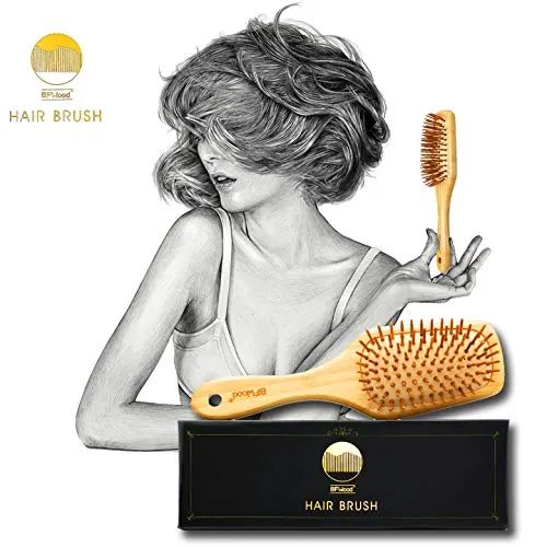 BFWood Haarbürste zum Entwirren von dickem und lockigem Haar, Bambusgriff mit abgerundeten Holzborsten,MEHRWEG – Bild 7