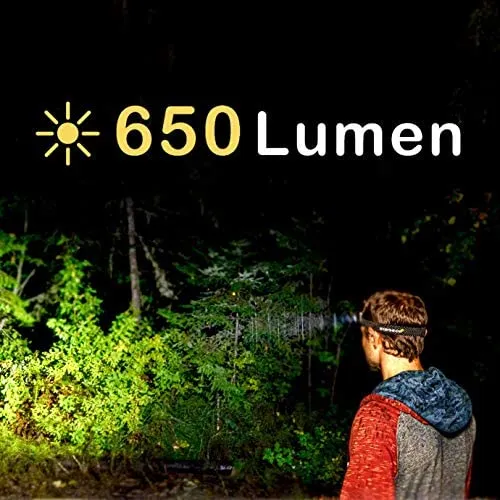 Everbeam H6 Pro LED Stirnlampe mit Bewegungssensor, 650 Lumen, 30 Stunden Laufzeit, 1200 mAh Akku, wiederaufladbar, wasserdicht, USB-Kopflampe, Taschenlampe, für Camping, Wandern, Angeln, Handwerker – Bild 2