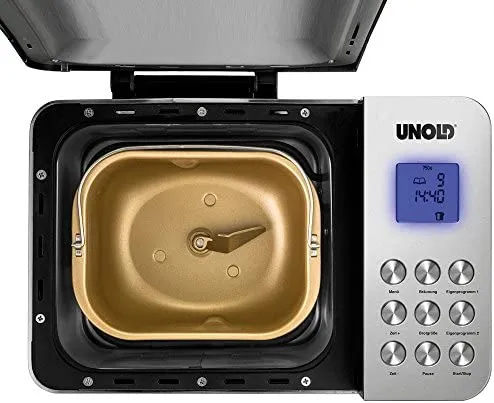 UNOLD Brotbackautomat Backmeister Edel, 550 W, 750-1000 g Brotgewicht, Keramik-Beschichtung, 68456, Silber, L 26,7 cm X B 36,9 cm X H 30,6 cm – Bild 6