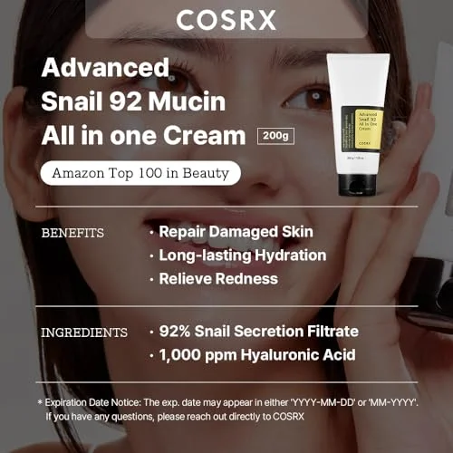 COSRX Advanced Snail 92% All-in-One Cream 200g – Feuchtigkeit & Hyaluron für empfindliche Haut, Anti-Rötungen – Bild 3