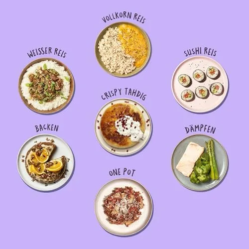 REISHUNGER Digitaler Mini-Reiskocher, 0,6L – Warmhaltefunktion & Timer – 8 Programme – Premium Topf & Dampfgarer – Bild 4