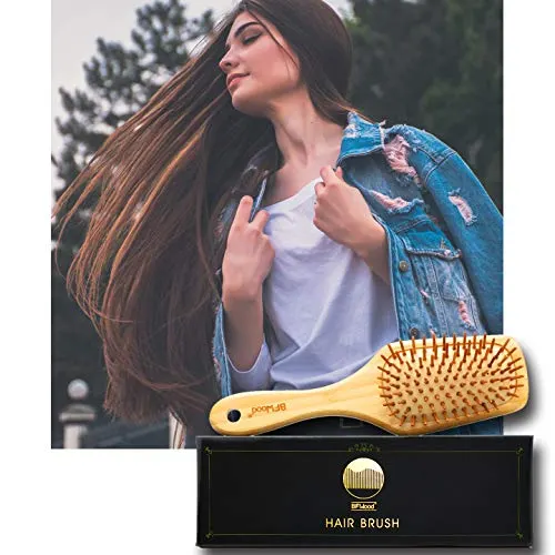 BFWood Haarbürste zum Entwirren von dickem und lockigem Haar, Bambusgriff mit abgerundeten Holzborsten,MEHRWEG – Bild 6