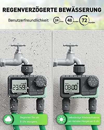 RAINPOINT Bewässerungscomputer mit 2 gesteuerten Ausgängen, Automatisch/Manuell, LCD-Display – Bild 6