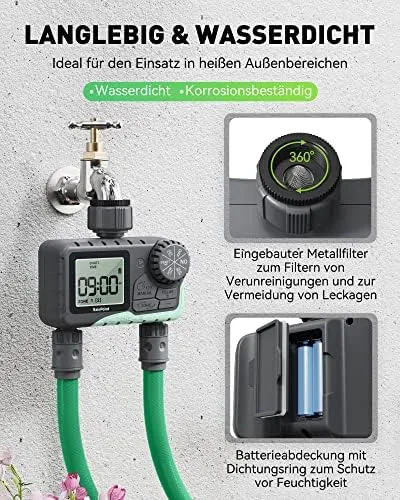 RAINPOINT Bewässerungscomputer mit 2 gesteuerten Ausgängen, Automatisch/Manuell, LCD-Display – Bild 7
