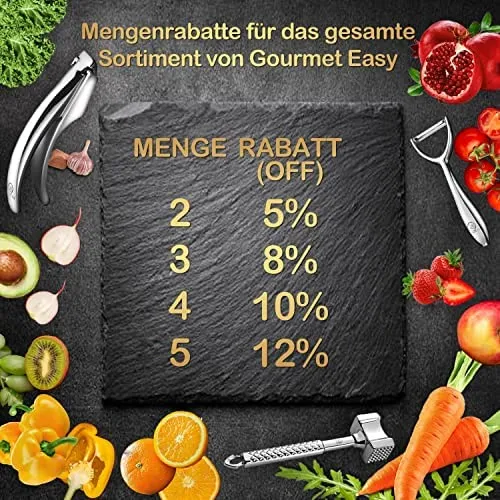Gourmet Easy, Knoblauchpresse Edelstahl für Knoblauch & Ingwer & Set mit 2 Aufsätzen – Bild 5