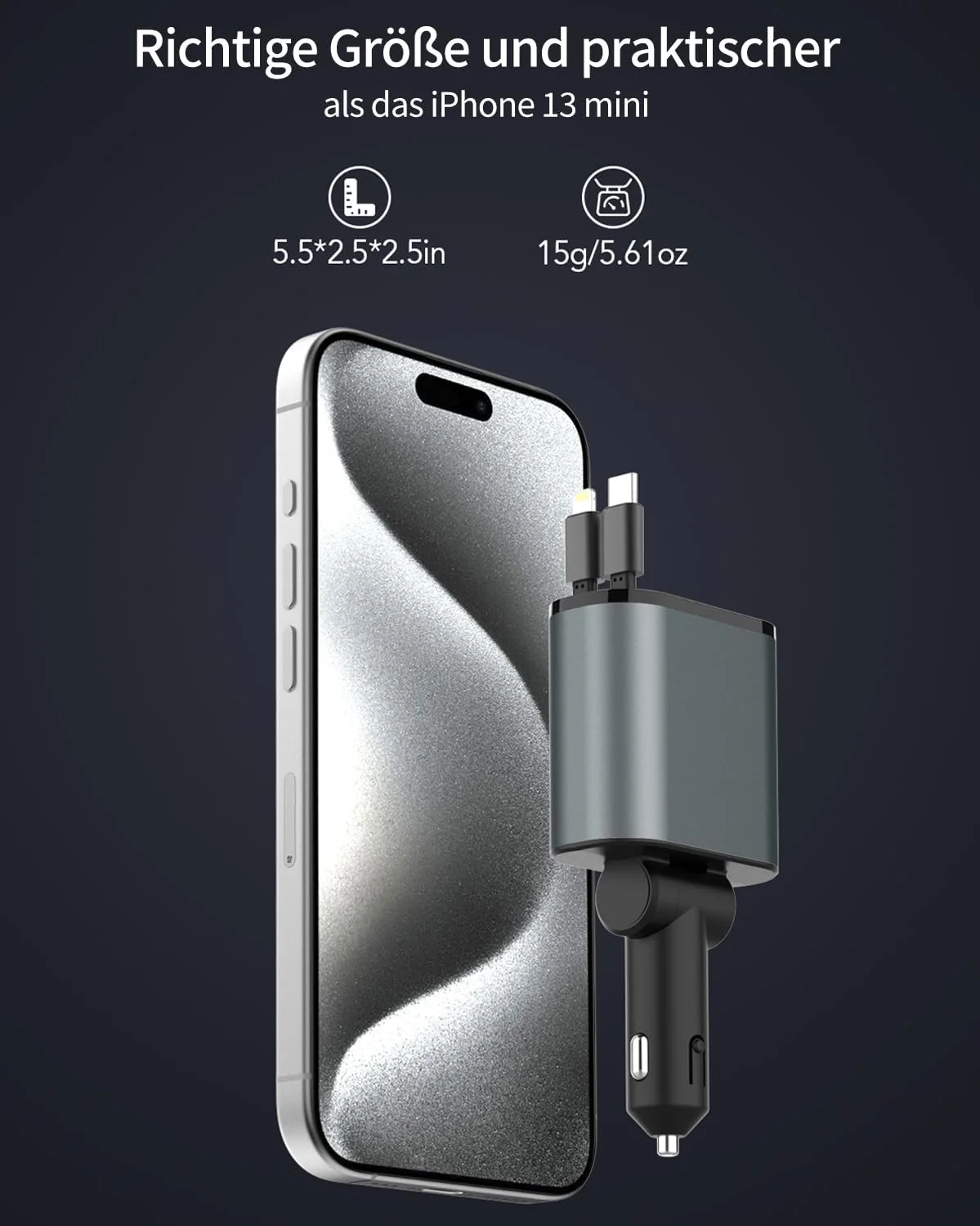 Aimtel Einziehbares 66W Auto Ladegerät – USB C Adapter für iPhone, Galaxy, Pixel & mehr – Bild 5