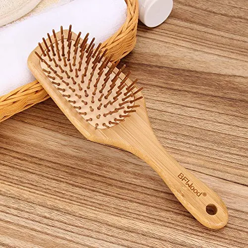 BFWood Haarbürste zum Entwirren von dickem und lockigem Haar, Bambusgriff mit abgerundeten Holzborsten,MEHRWEG – Bild 3