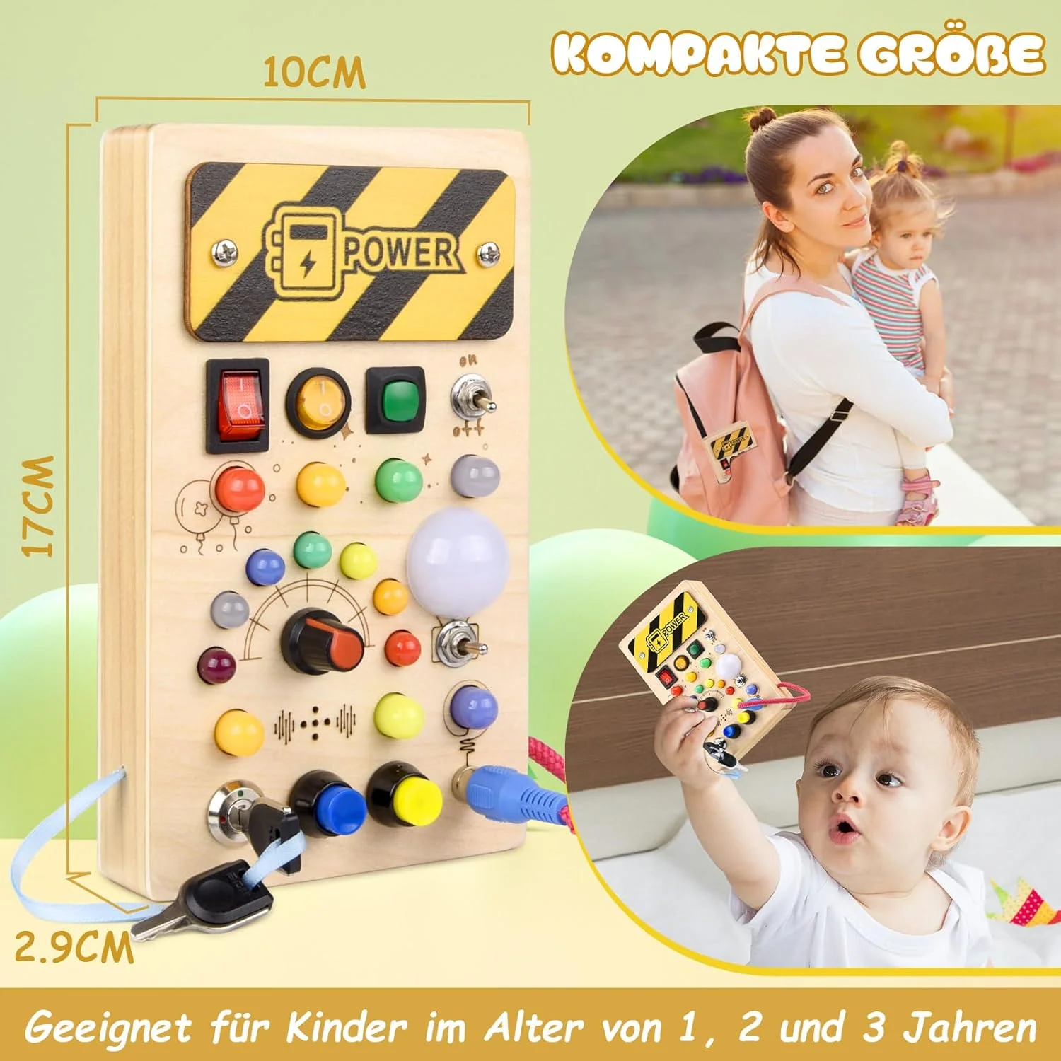 YIKANWEN Montessori Busy Board ab 1 Jahr – Holzspielzeug mit Musik & LED für Kleinkinder – Bild 5