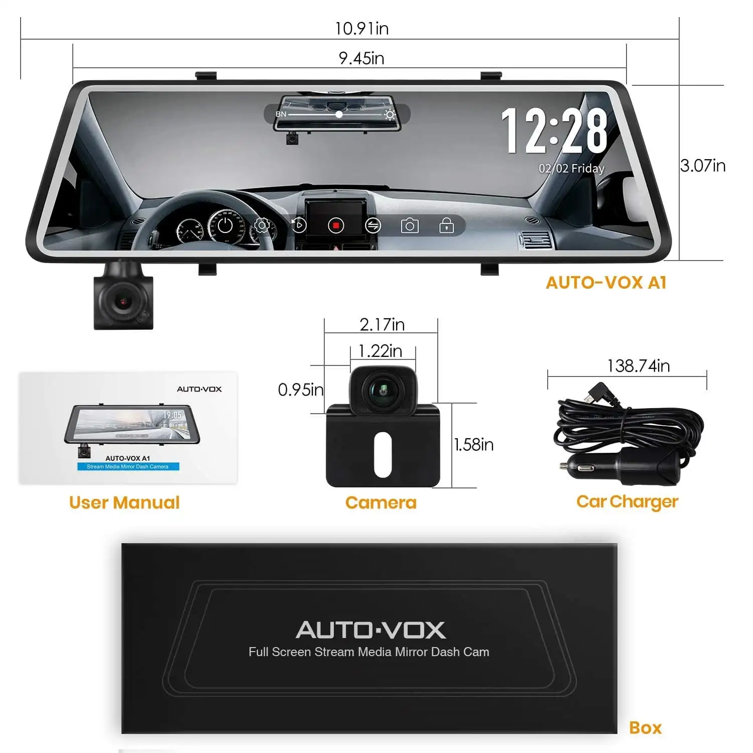 Dashcam Autokamera Rückfahrkamera,Dual DVR Dash Cam,9.88” – Bild 9
