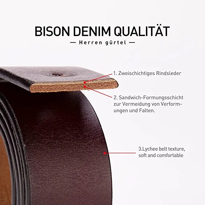 BISON DENIM Herren Ledergürtel – Retro & Business, mit Geschenkbox – Bild 5