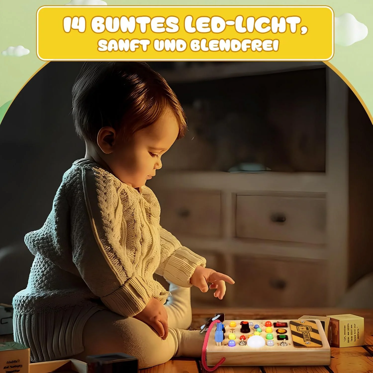 YIKANWEN Montessori Busy Board ab 1 Jahr – Holzspielzeug mit Musik & LED für Kleinkinder – Bild 2