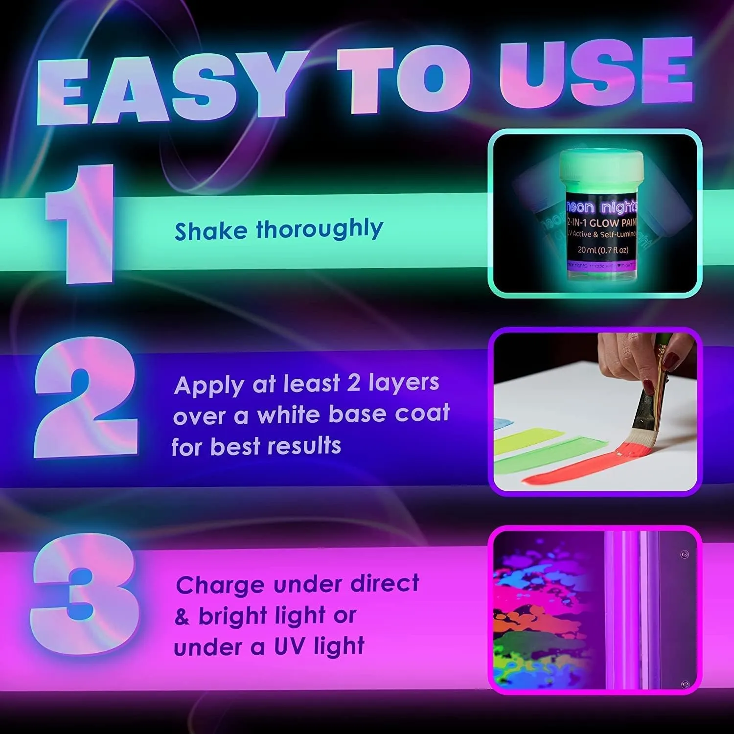 neon nights 2-IN-1 Nachleuchtende Glow Farben | Glow in The Dark Farbe – Bild 2
