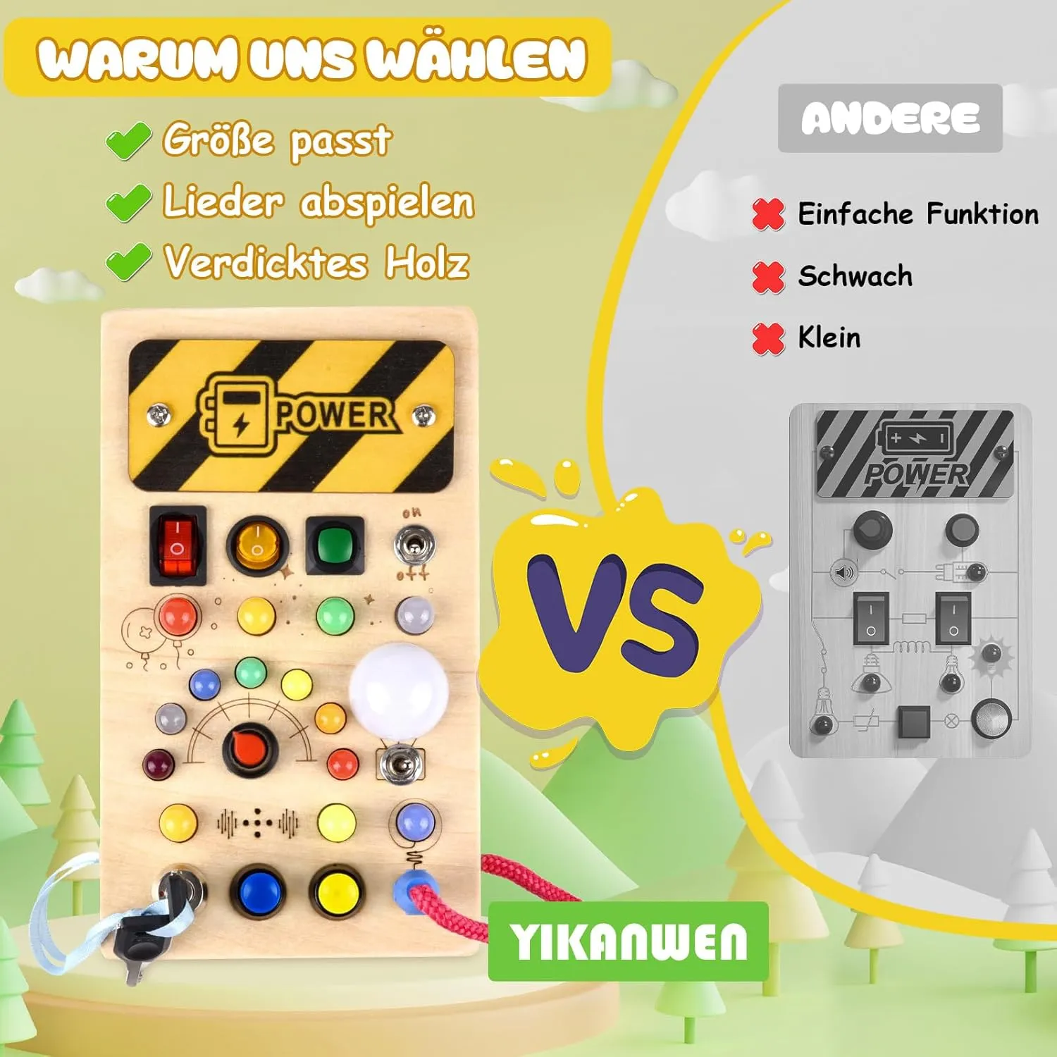 YIKANWEN Montessori Busy Board ab 1 Jahr – Holzspielzeug mit Musik & LED für Kleinkinder – Bild 3