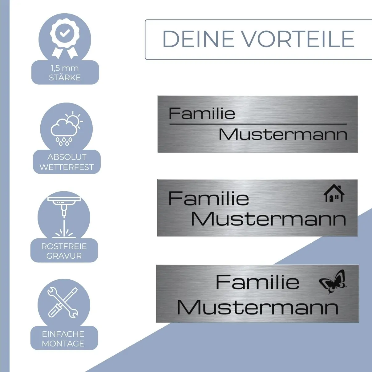 Hochwertiges Türschild 14×3 cm aus Edelstahl mit Gravur – Bild 2