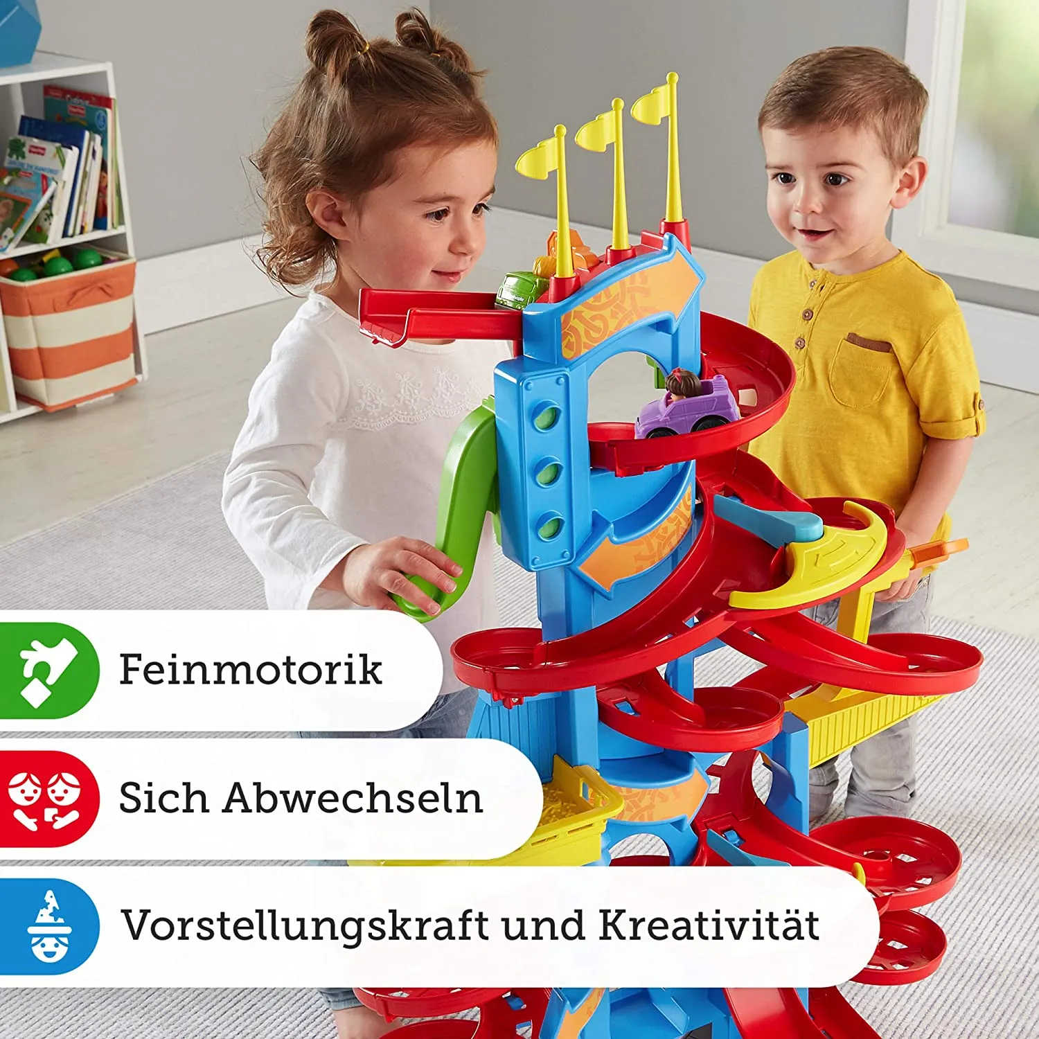 Fisher-Price FXK59 – Little People Hochhausrennbahn und Parkhaus für Kinder – Bild 7