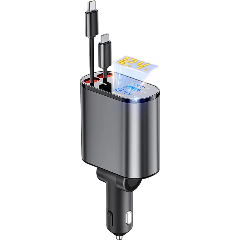 Aimtel Einziehbares 66W Auto Ladegerät – USB C Adapter für iPhone, Galaxy, Pixel & mehr