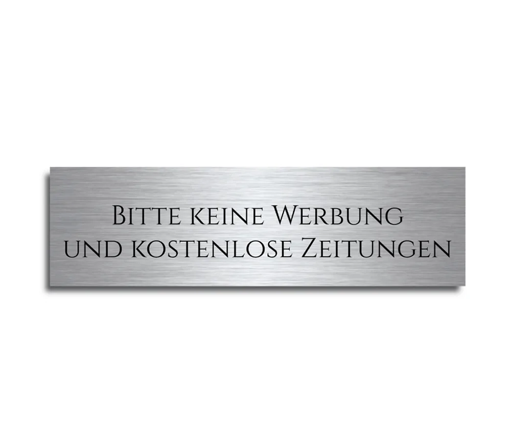 Edelstahl Türschild mit Gravur „Bitte keine Werbung“ 7×2 cm