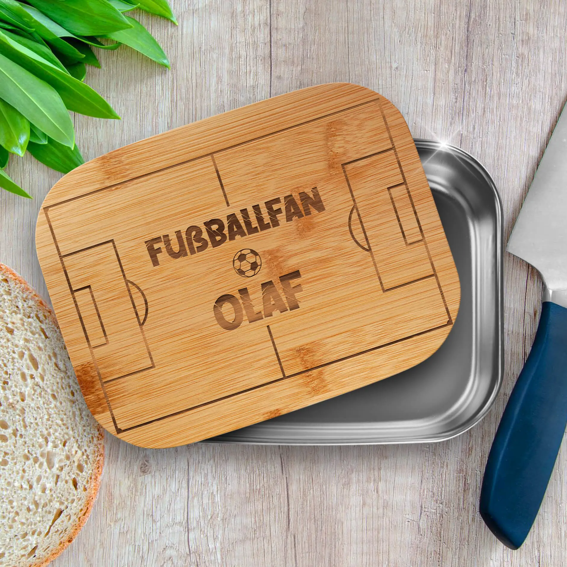 Snackbox für den Schulbeginn für Jungs mit Ritter Muster und personalisiertem Gravurtext – Bild 3