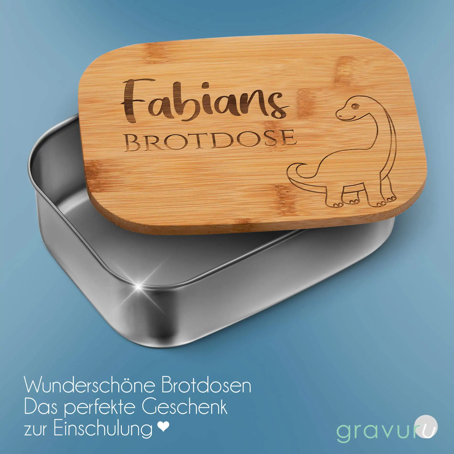 Snackbox für den Schulbeginn für Jungs mit Ritter Muster und personalisiertem Gravurtext – Bild 6