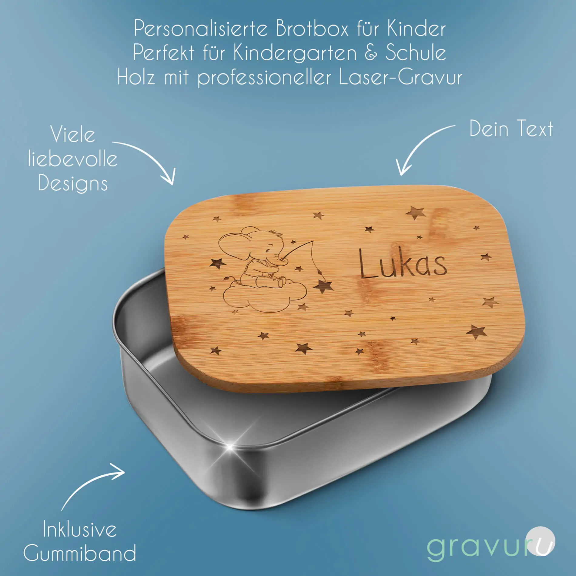 Snackbox für den Schulbeginn für Jungs mit Ritter Muster und personalisiertem Gravurtext – Bild 4