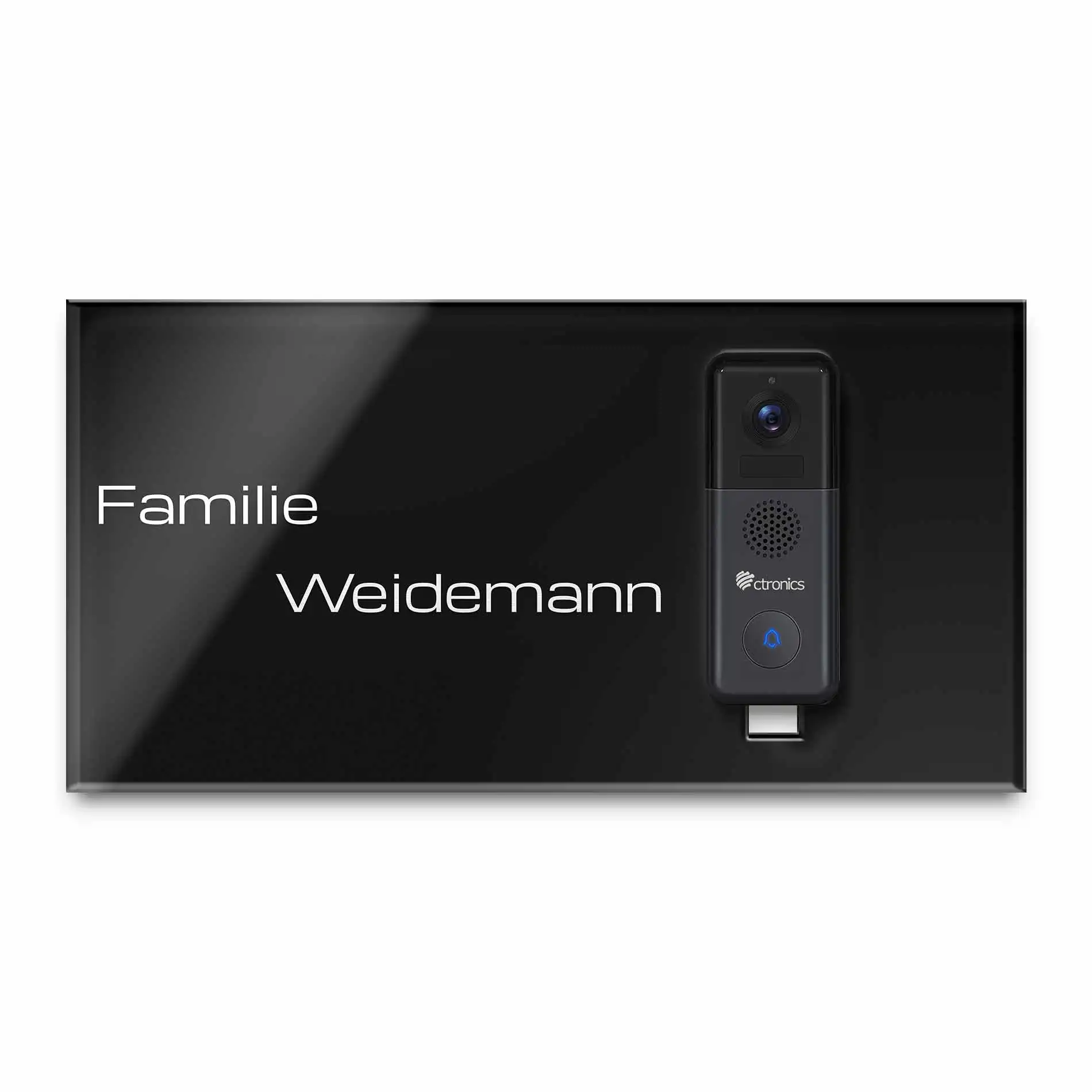 Funktürklingel Schild für die Ctronics aus Acrylglas mit graviertem Wunschtext