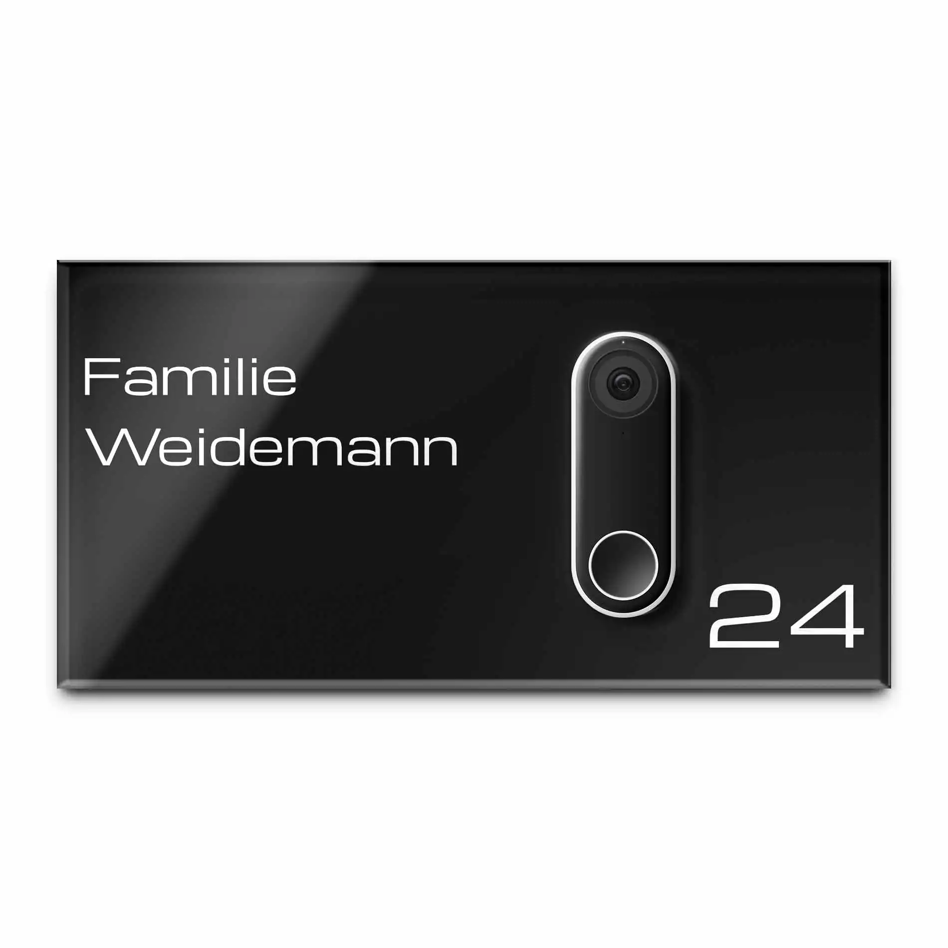 Funkklingel Schild mit Gravur aus Acryl auf Edelstahl für die Google Nest mit Kabel