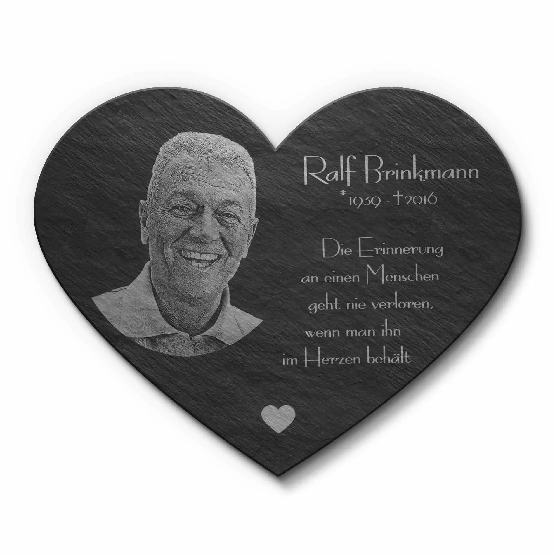 Premium Schiefer in Herzform mit Fotogravur und Widmung