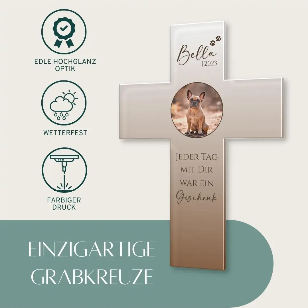 Grabkreuz für Tiere aus Acrylglas mit eigenem Foto und Kreuz Motiv – Bild 3