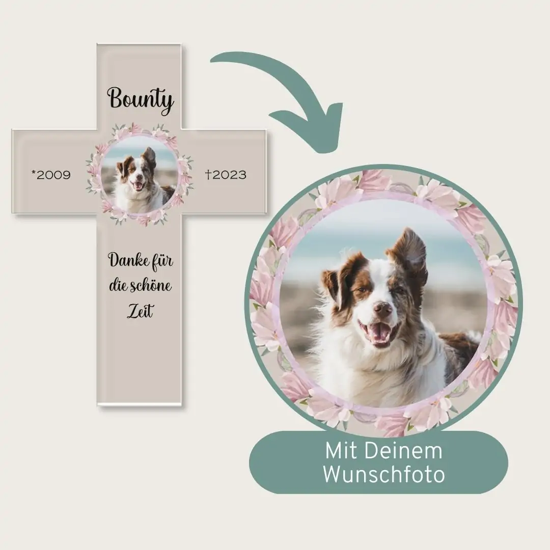 Grabkreuz für Tiere aus Acrylglas mit eigenem Foto und Kreuz Motiv – Bild 4