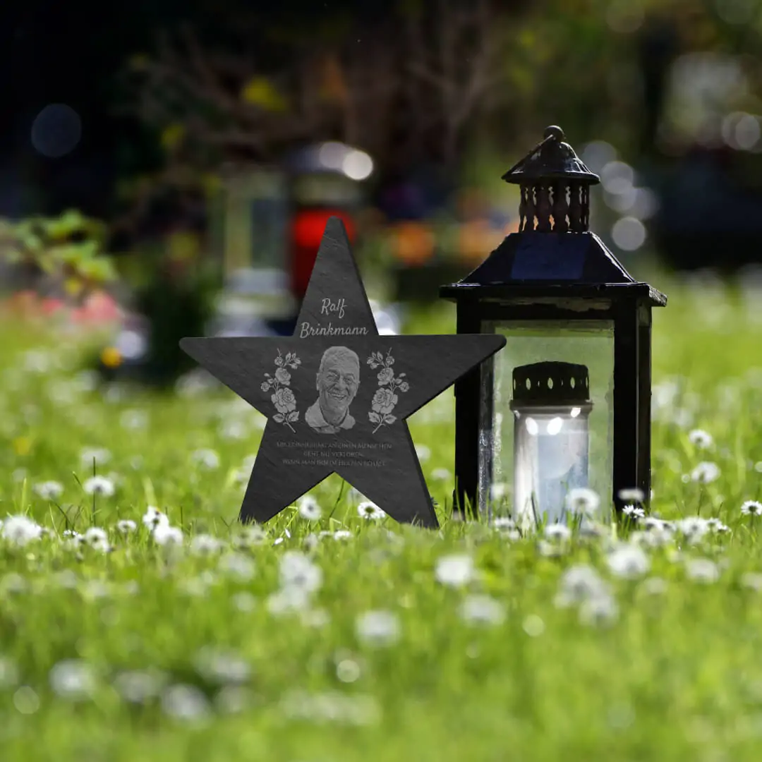 Schiefer Stern Andenken mit Foto und Wunschtext – Bild 2