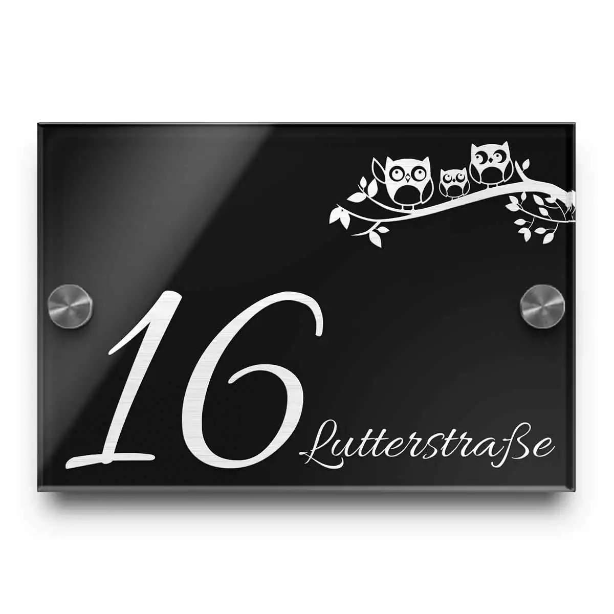 Schild mit Hausnummer und Straßennamen in 16×11 cm aus Acrylglas