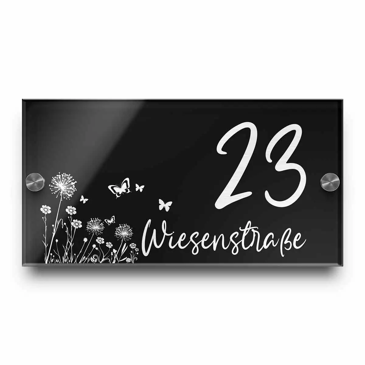 Hausnummer mit Gravur aus Hochglanz Acrylglas in 23×12 cm