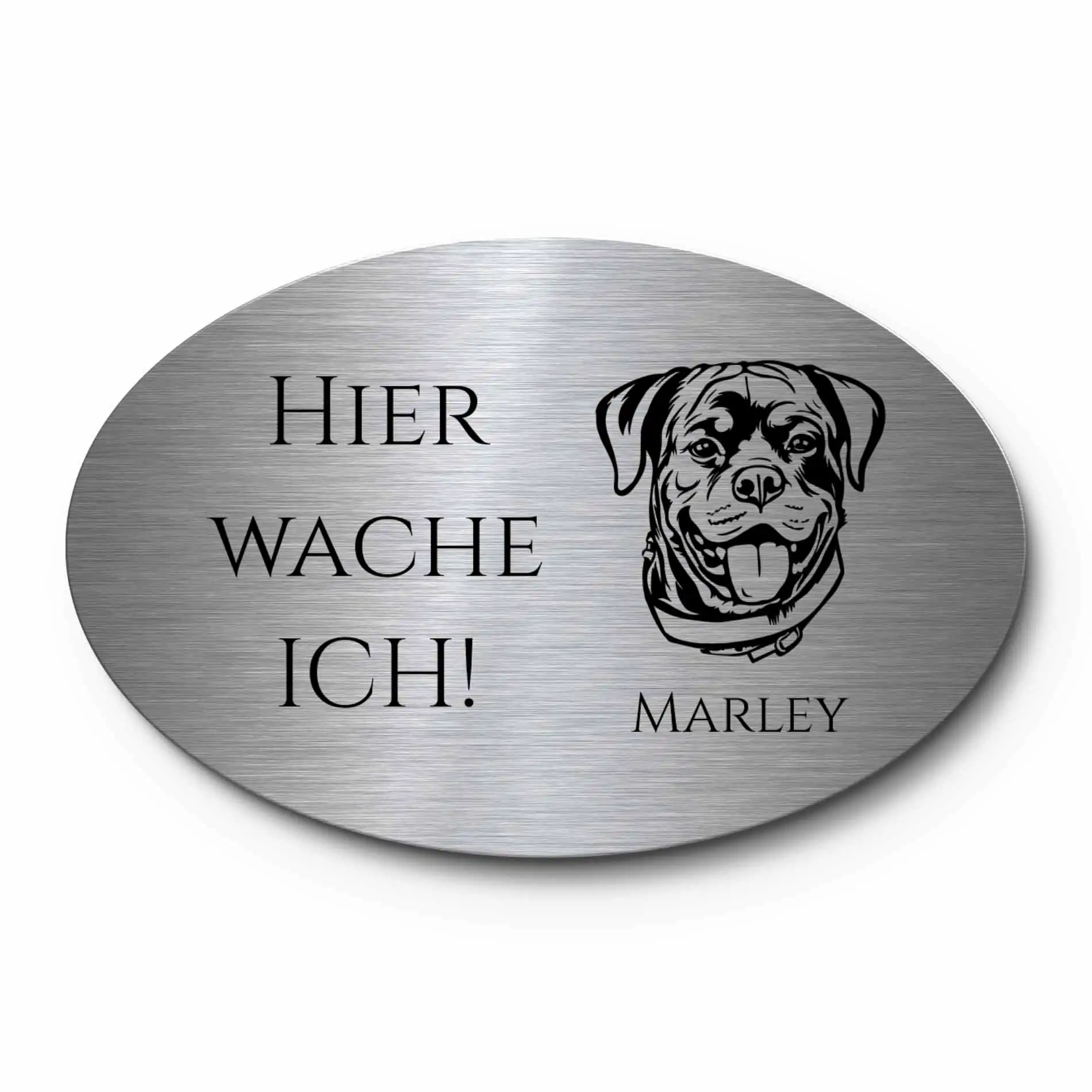 Ovales Hinweißschild für Hundebesitzer aus Edelstahl in 10×6,5 cm