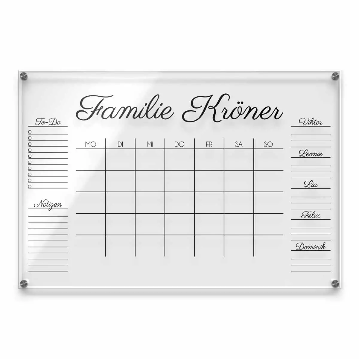 Klarer Familien Monatsplaner aus Acrylglas ab ca. 60×40 cm