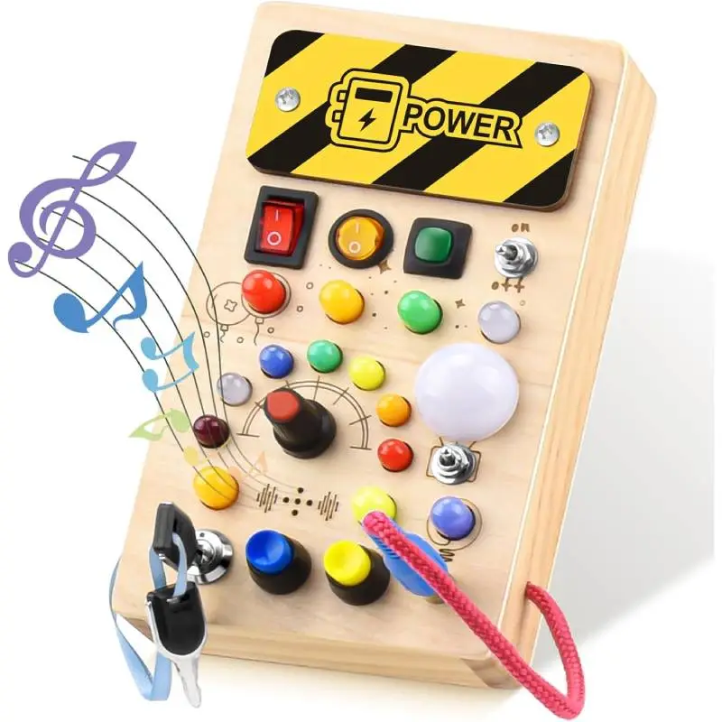 YIKANWEN Montessori Busy Board ab 1 Jahr – Holzspielzeug mit Musik & LED für Kleinkinder