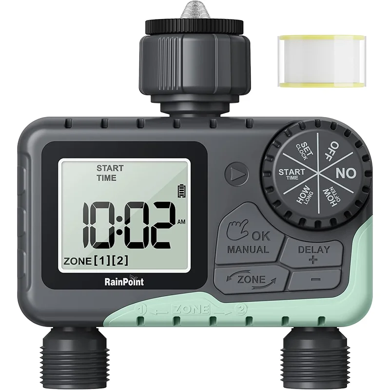 RAINPOINT Bewässerungscomputer mit 2 gesteuerten Ausgängen, Automatisch/Manuell, LCD-Display
