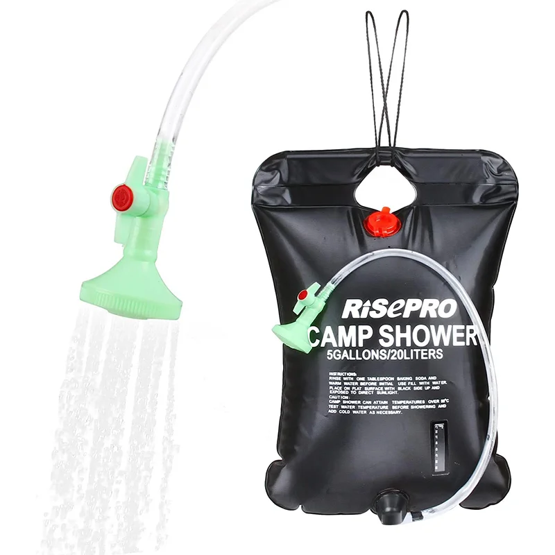RISEPRO Solar-Dusche 20L – Camping-Duschtasche mit Temperaturanzeige, 45°C warmes Wasser