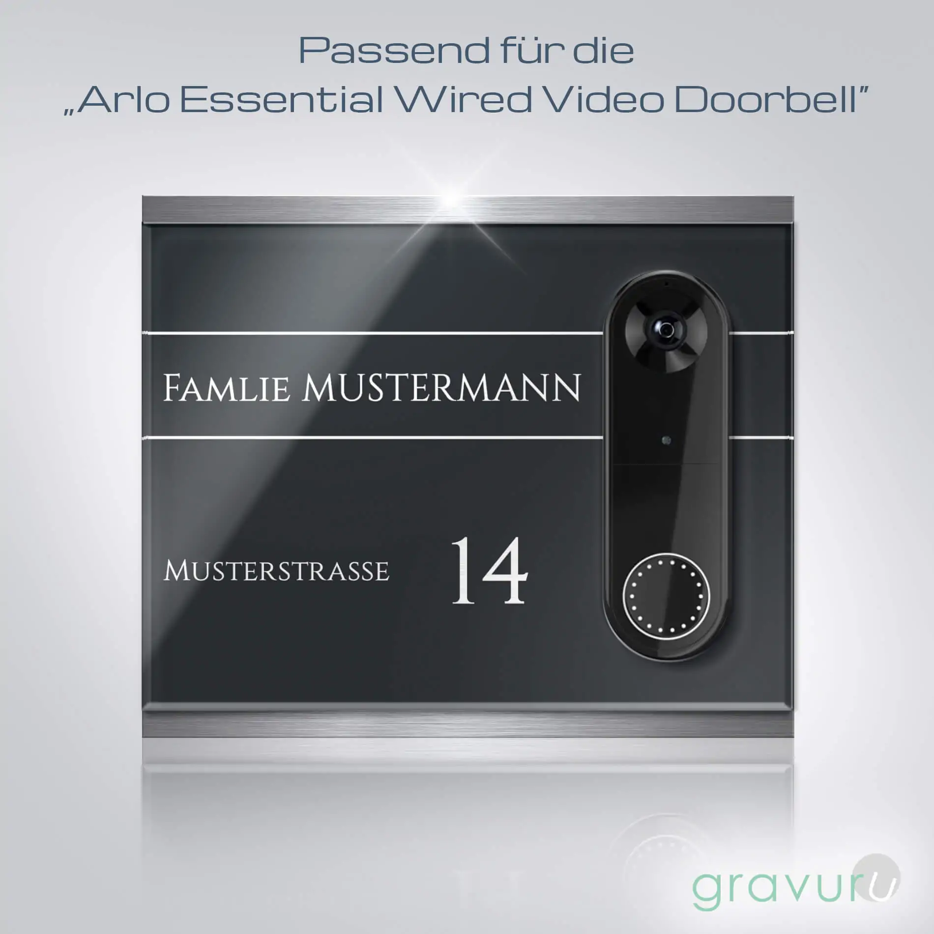 Klingel Schild mit Aussparung für die Arlo Video Wire-Free Doorbell aus Acrylglas auf V2A Edelstahl – Bild 3