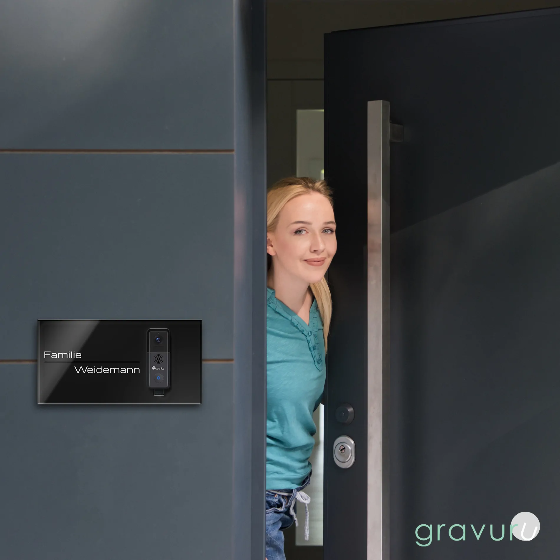 Funktürklingel Schild für die Ctronics aus Acrylglas mit graviertem Wunschtext – Bild 2