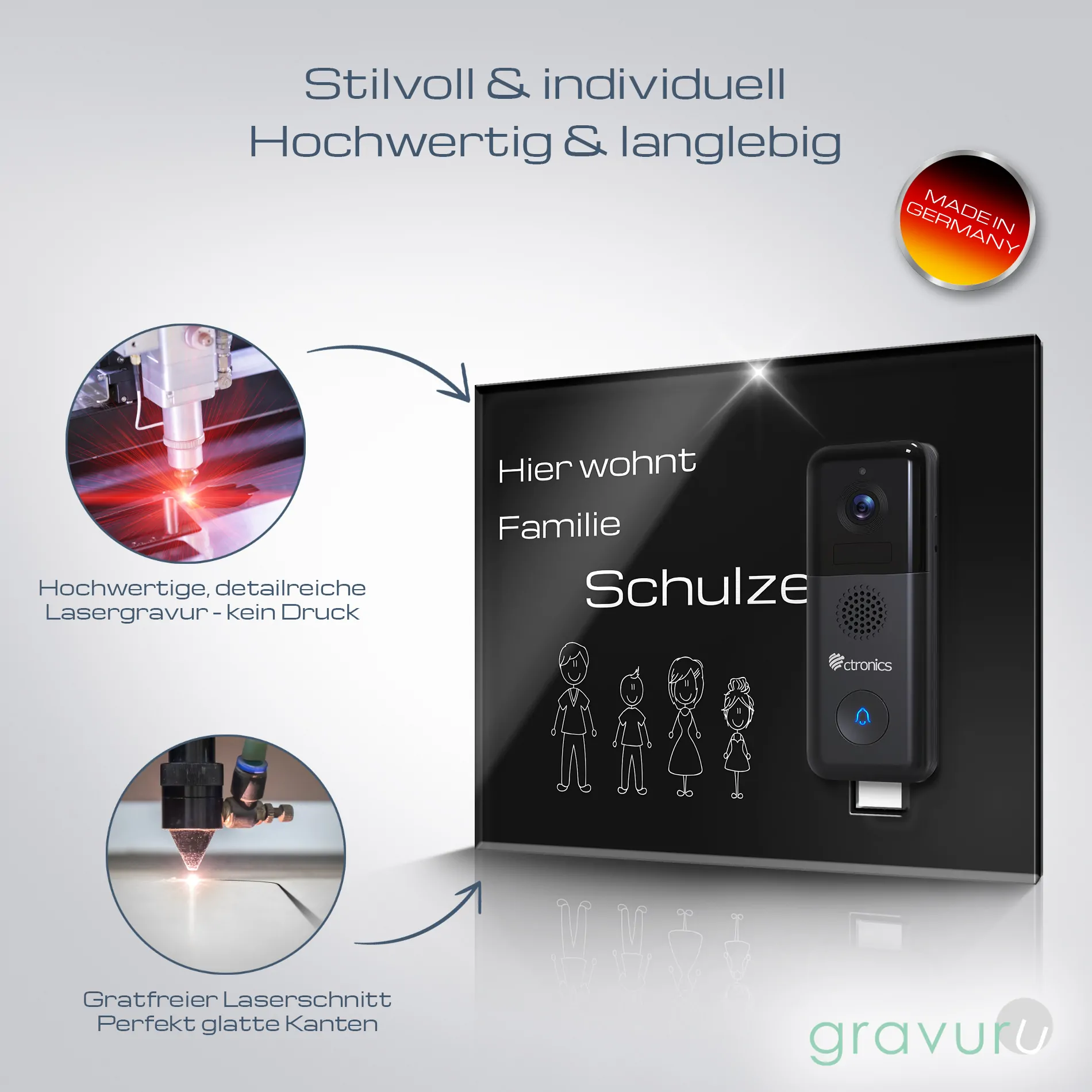 Funktürklingel Schild für die Ctronics aus Acrylglas mit graviertem Wunschtext – Bild 3